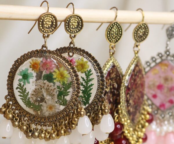 Real Pressed Flowers  Preserved Resin Jhumkay (Customizable)